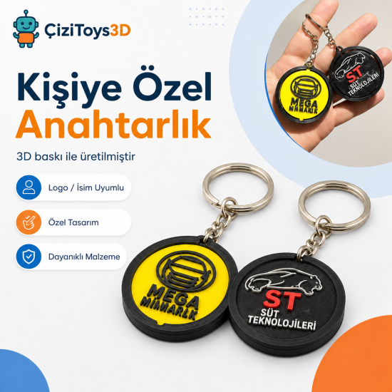 Kişiselleştirilebilir Anahtarlık (Dönebilen – Logo / İsim / Marka)