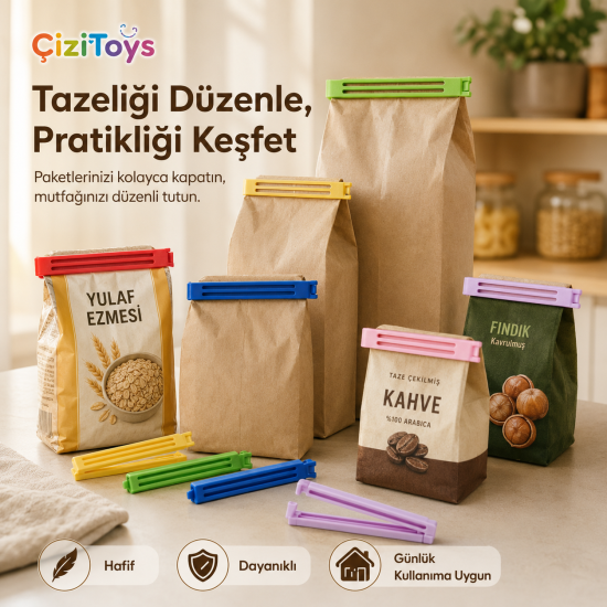 3D Poşet Klipsi Ambalaj Kapatma Aparatı Paket Mandalı (6 ADET)